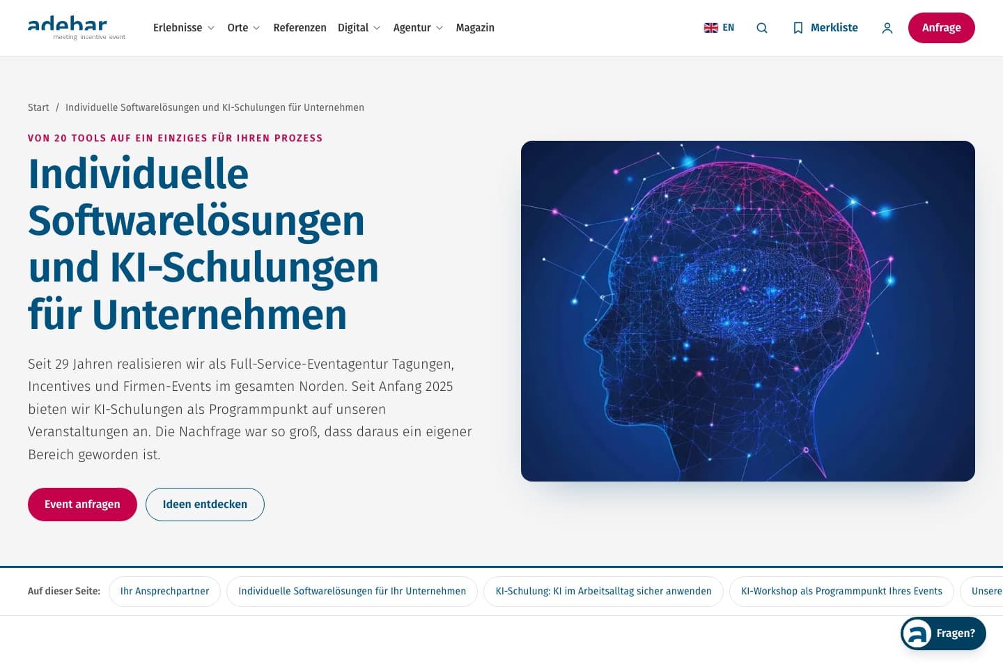 Individuelle Software und Microsoft 365 gehören zum digitalen Angebot von adebar. Die neue Website macht diese Leistungen sichtbar. Screenshot vom 4. Oktober 2026.
