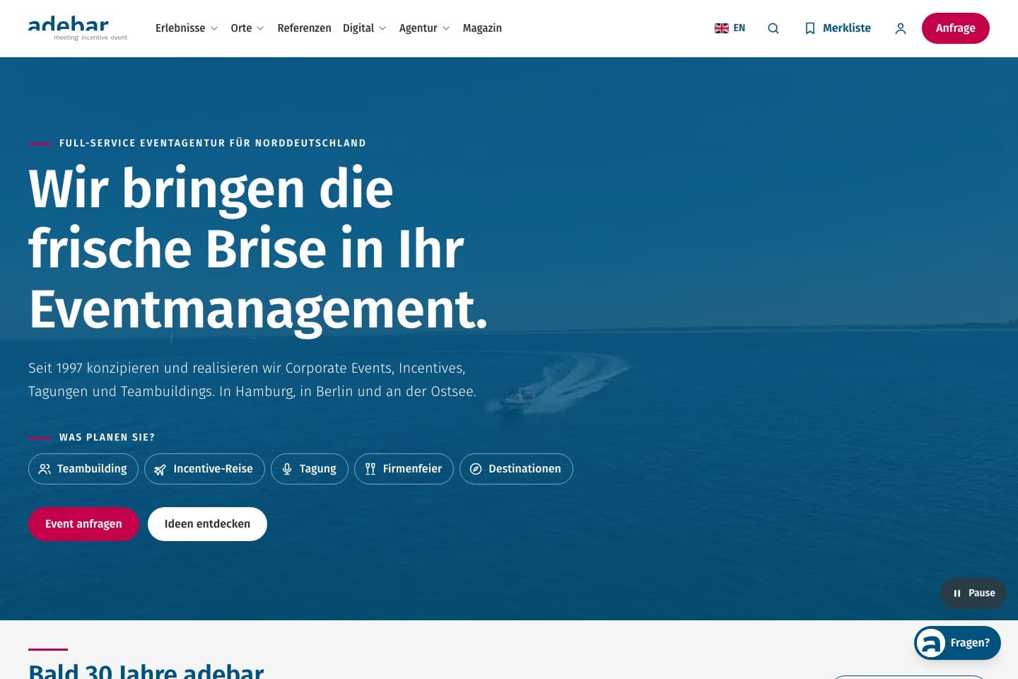 Tschüss WordPress. Moin neue adebar Website.